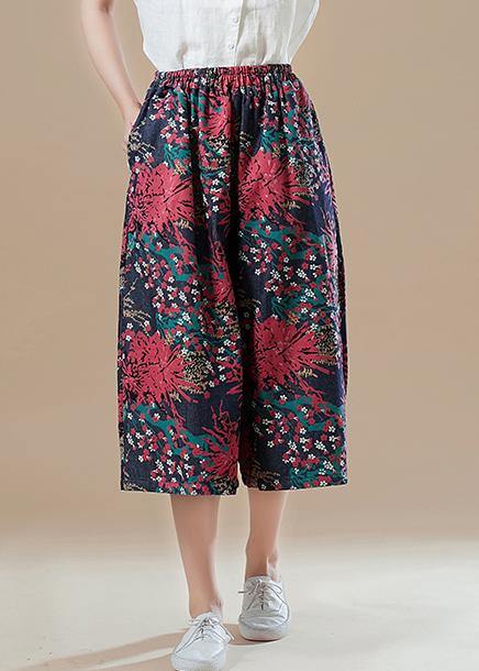 Natural red print cotton for women Fitted Catwalk Robe elastic waist wide leg pants - bagstylebliss