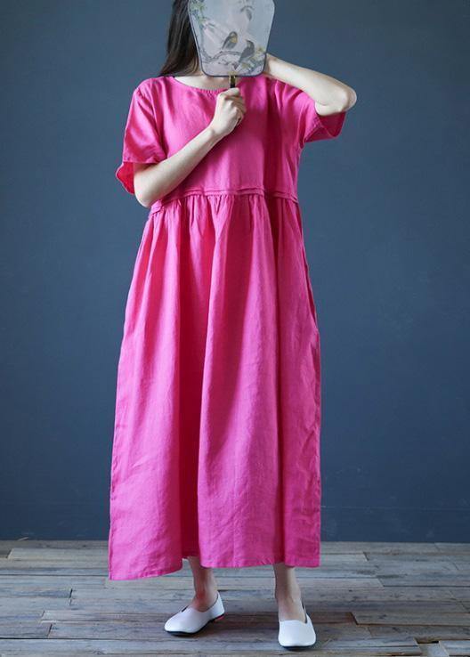 Natural rese linen Robes o neck Cinched Maxi summer Dress - bagstylebliss