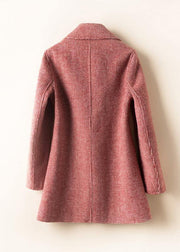Natural rose plaid Plus Size tunics for women Fashion Ideas Notched pockets women Woolen Coats - bagstylebliss