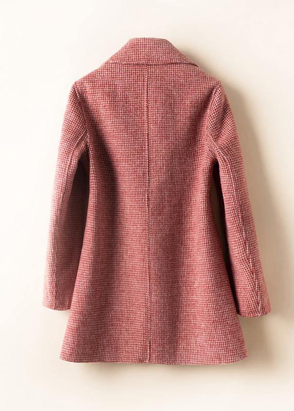 Natural rose plaid Plus Size tunics for women Fashion Ideas Notched pockets women Woolen Coats - bagstylebliss