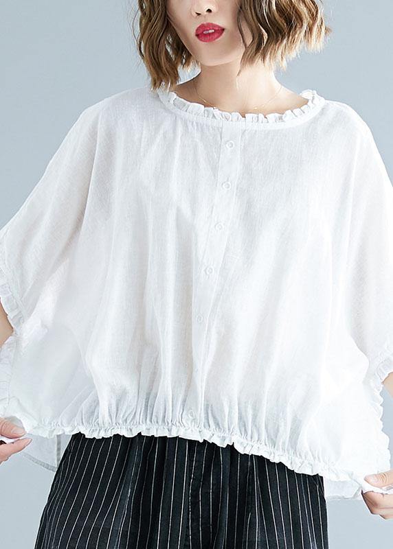 Natural ruffles cotton Long Shirts Tunic Tops white top summer - bagstylebliss