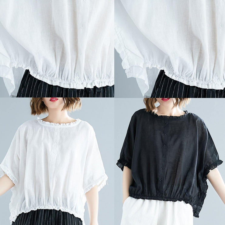 Natural ruffles cotton Long Shirts Tunic Tops white top summer - bagstylebliss