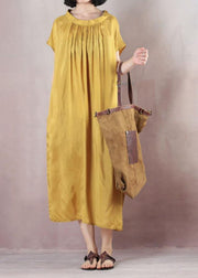 Natural short sleeve cotton summer clothes Runway yellow Plus Size Dresses - bagstylebliss