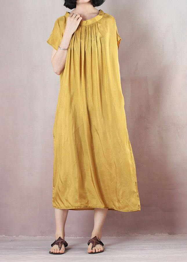 Natural short sleeve cotton summer clothes Runway yellow Plus Size Dresses - bagstylebliss