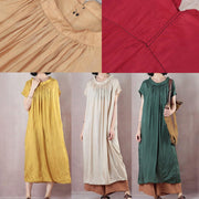 Natural short sleeve cotton summer clothes Runway yellow Plus Size Dresses - bagstylebliss