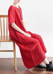 Natural short sleeve linen clothes Tutorials red plaid Dress summer - bagstylebliss