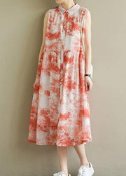 Natural sleeveless Cinched chiffon Women Casual Sewing red print Robe Dress Summer - bagstylebliss