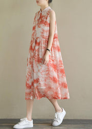 Natural sleeveless Cinched chiffon Women Casual Sewing red print Robe Dress Summer - bagstylebliss