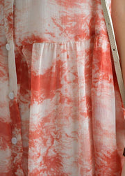 Natural sleeveless Cinched chiffon Women Casual Sewing red print Robe Dress Summer - bagstylebliss