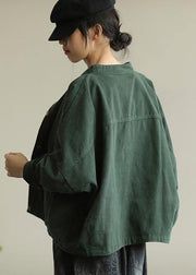 Natural stand collar Button Down Fine tunic coat green box jackets - bagstylebliss