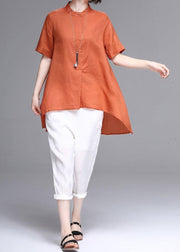 Natural stand collar asymmetric linen cotton box top orange box shirts summer - bagstylebliss