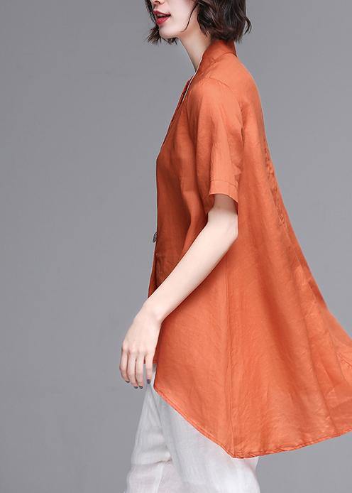 Natural stand collar asymmetric linen cotton box top orange box shirts summer - bagstylebliss