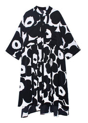 Natural stand collar asymmetric quilting dresses Inspiration black print Dresses - bagstylebliss
