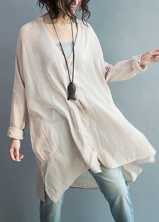 Natural v neck cotton Tunic pattern nude tops summer - bagstylebliss