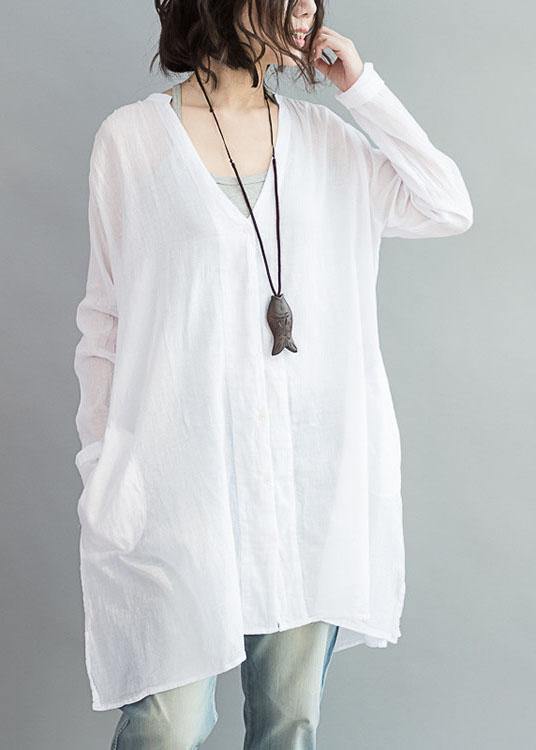 Natural v neck cotton Tunic pattern nude tops summer - bagstylebliss