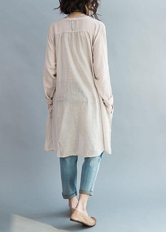 Natural v neck cotton Tunic pattern nude tops summer - bagstylebliss