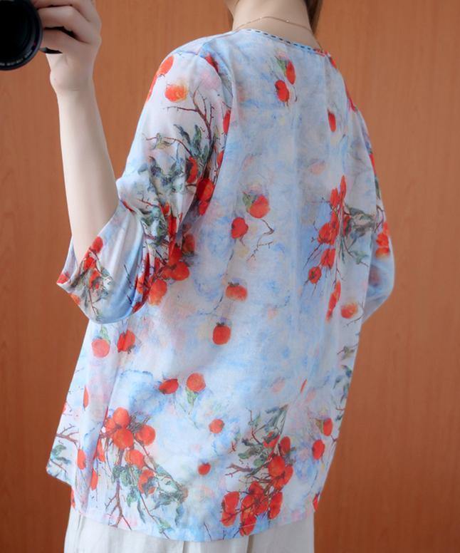 Natural v neck half sleeve summer clothes For Women Outfits red print blouse - bagstylebliss