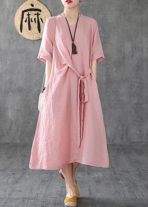 Natural v neck tunic linen dresses Fashion Ideas pink Dress summer - bagstylebliss