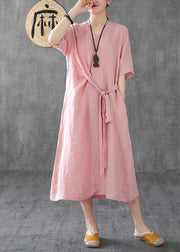 Natural v neck tunic linen dresses Fashion Ideas pink Dress summer - bagstylebliss