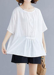 Natural white cotton Blouse o neck half sleeve loose summer top - bagstylebliss