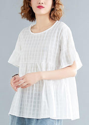 Natural white cotton linen tunic top Organic Tutorials o neck Half sleeve oversized Summer shirt - bagstylebliss