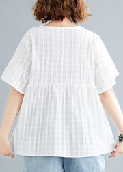 Natural white cotton linen tunic top Organic Tutorials o neck Half sleeve oversized Summer shirt - bagstylebliss