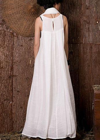 Natural white linen outfit sleeveless Dresses summer Dresses - bagstylebliss