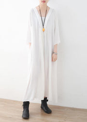 Natural Cinched chiffon Wardrobes design white v neck Traveling Dress summer - bagstylebliss