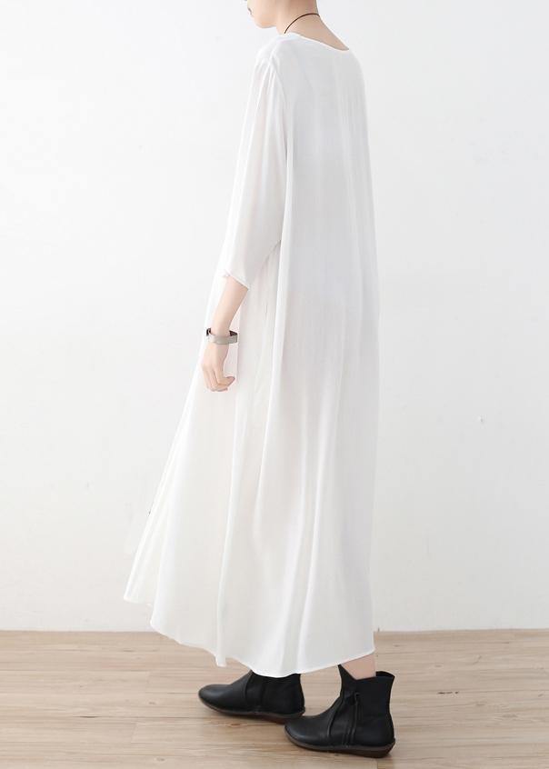 Natural Cinched chiffon Wardrobes design white v neck Traveling Dress summer - bagstylebliss