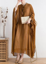 Natural yellow chiffon Robes plus size Shape stand collar Batwing Sleeve Dress - bagstylebliss