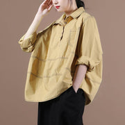 Natural yellow clothes lapel baggy Midi blouse - bagstylebliss