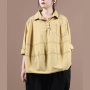 Natural yellow clothes lapel baggy Midi blouse - bagstylebliss