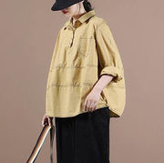 Natural yellow clothes lapel baggy Midi blouse - bagstylebliss