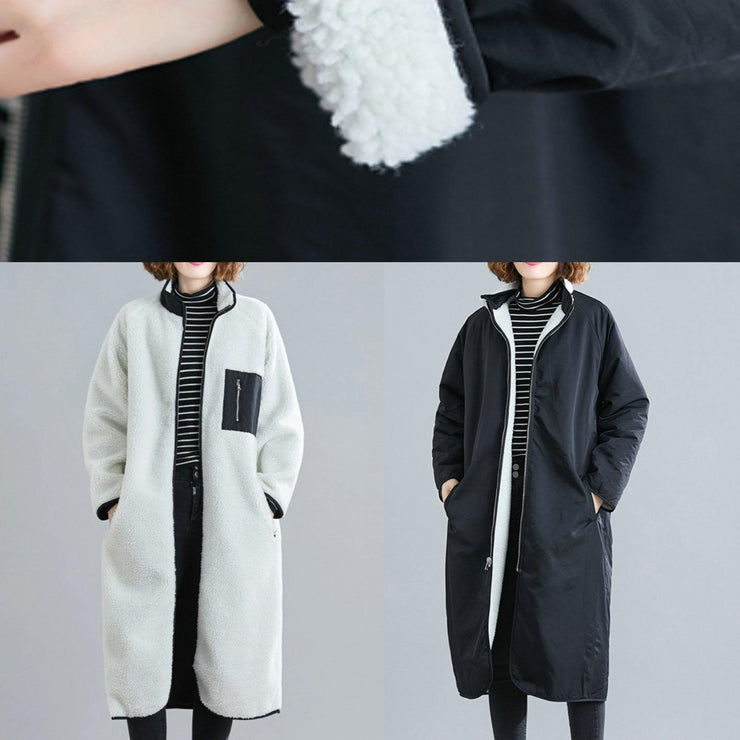 Natural zippered patchwork Plus Size tunics white box women coats - bagstylebliss