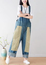 Natürliche blaue Taschen Patchwork-Denim-Overalls Frühling