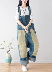 Natürliche blaue Taschen Patchwork-Denim-Overalls Frühling