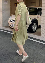 Natural Green Tunic V Neck Cinched Long Summer Dress