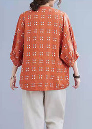 Natural O-Neck Ruffles Crane Tops Design Orange Blouse