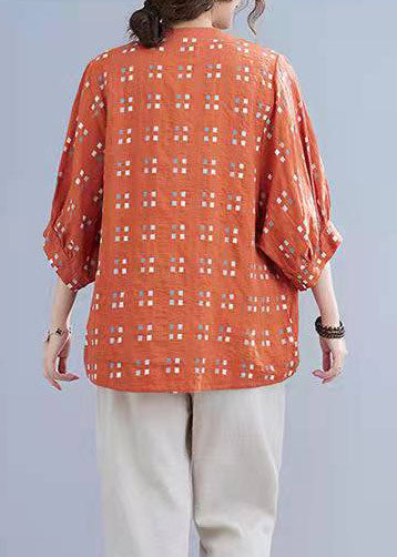 Natürliche O-Neck Rüschen Crane Tops Design Orange Bluse