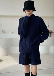 Navy cozy Casual Knit Two Pieces Set Winter