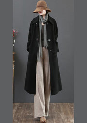 New  Loose fitting long coat winter coats black lapel pockets woolen coats - bagstylebliss
