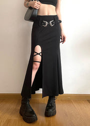 New Black Side Open High Waist Patchwork Cotton Fishtail Skirts Fall