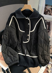 New Black Stand Collar Zip Up Knit Parka Winter