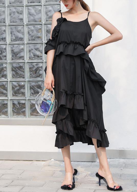 New Black Summer Ruffles Cotton Maxi Dresses - bagstylebliss