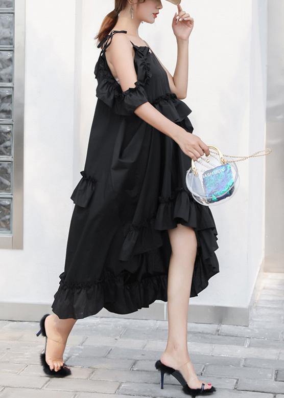 New Black Summer Ruffles Cotton Maxi Dresses - bagstylebliss