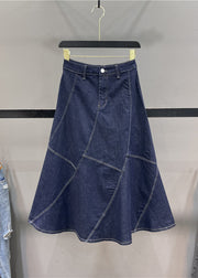 New Blue Patchwork High Waist Denim Fishtail Skirt Autumn