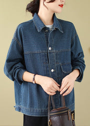 New Blue Peter Pan Collar Pockets Denim Coat Fall