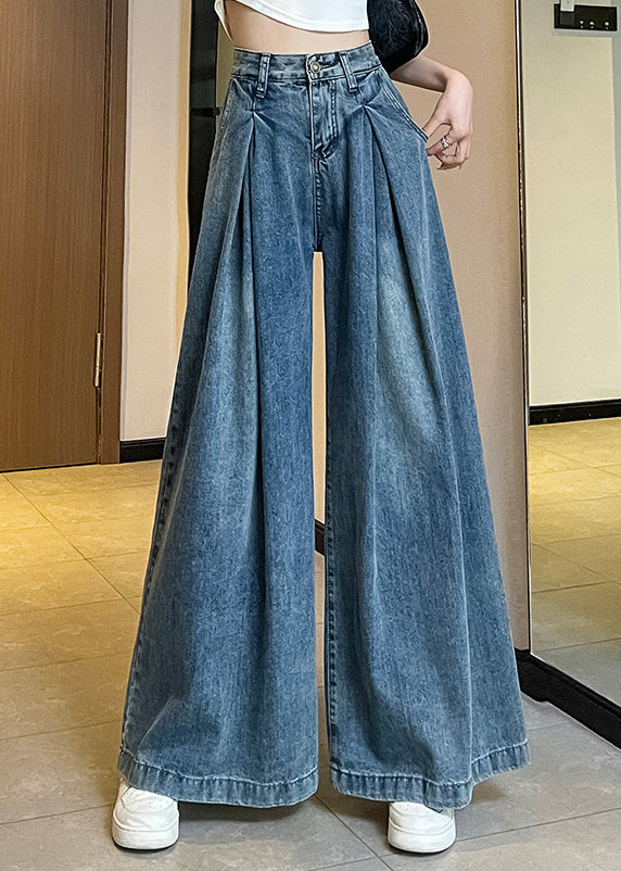 New Blue Pockets High Waist Denim Pants Spring