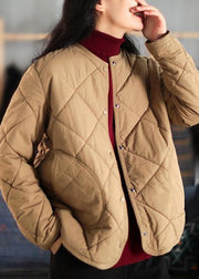 New Casual Warm Coat Khaki O Neck Pockets Women Coat - bagstylebliss