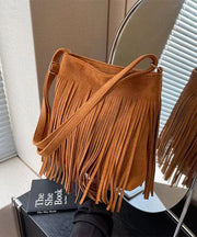 New Coffee Faux Suede Tassel Versatile Shoulder Crossbody Bag